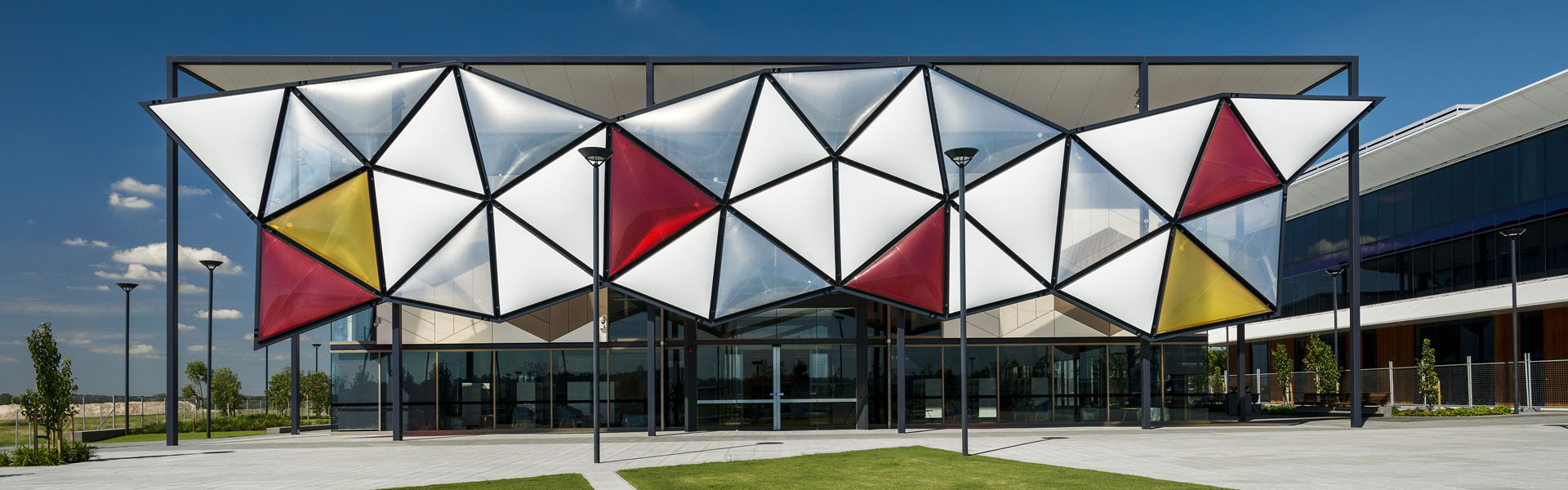 Architectural photography of exterior facade of the new Oran Park Library and community Resource Centre